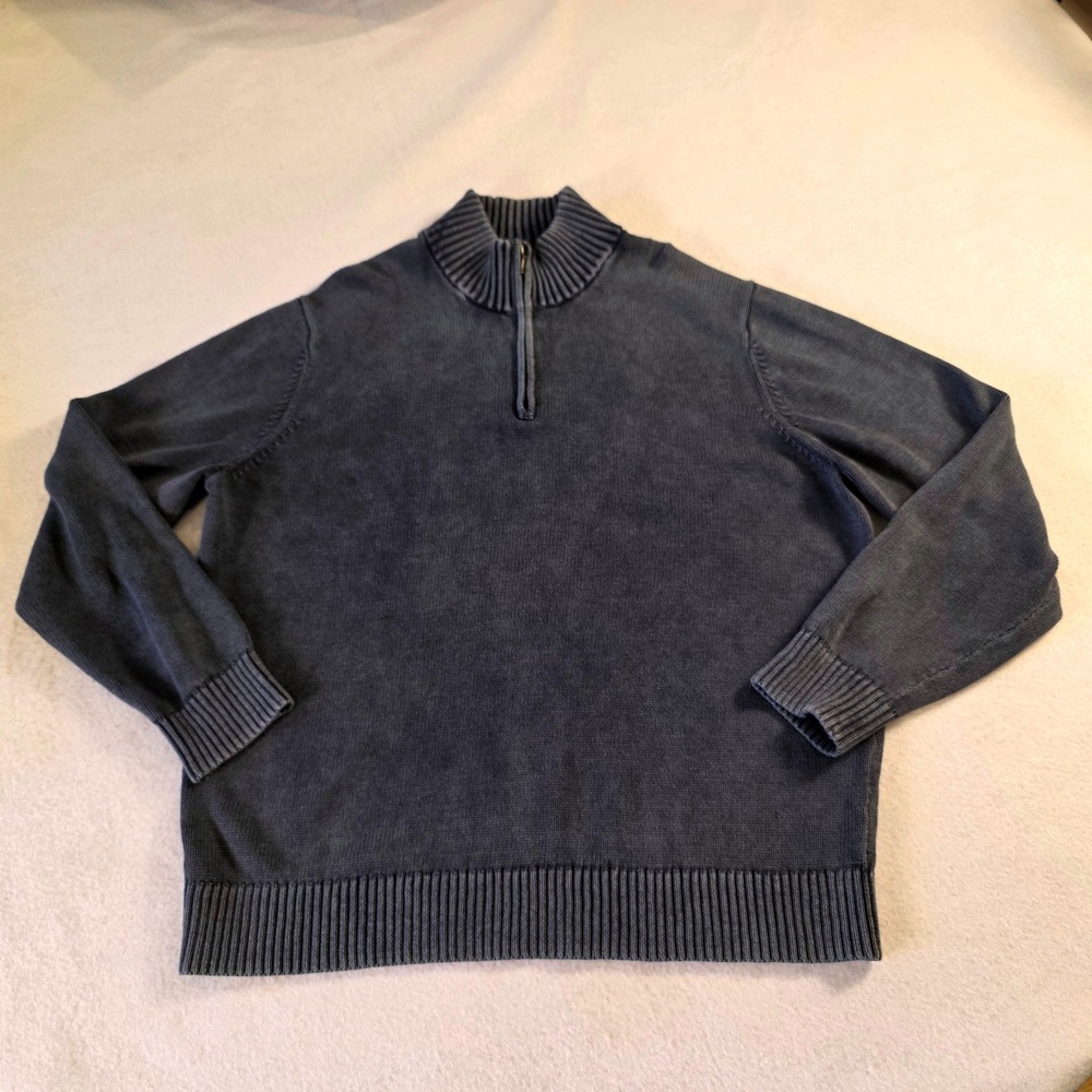 Goodthreads Mens XL Blue Acid Wash 100% Cotton Quarter Zip Pullover Sweater
